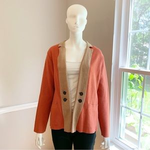 NIC+ZOE TWO TONE ORANGE AND TAN SWEATER BLAZER